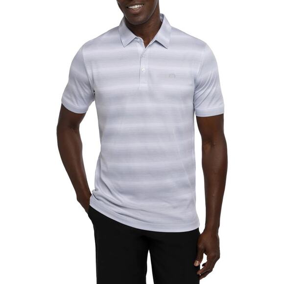 Travis Mathew Beach Camping Stripe Piqué Polo Grey White Short Sleeve Medium - Picture 1 of 14